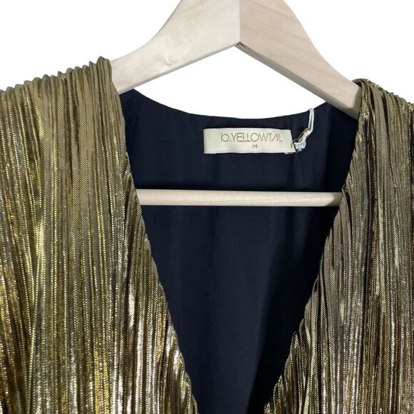 B Yellowtail Gold Plisse Dress Pleated Wrap Style Medium New Indigenous Designed - Picture 4 of 12